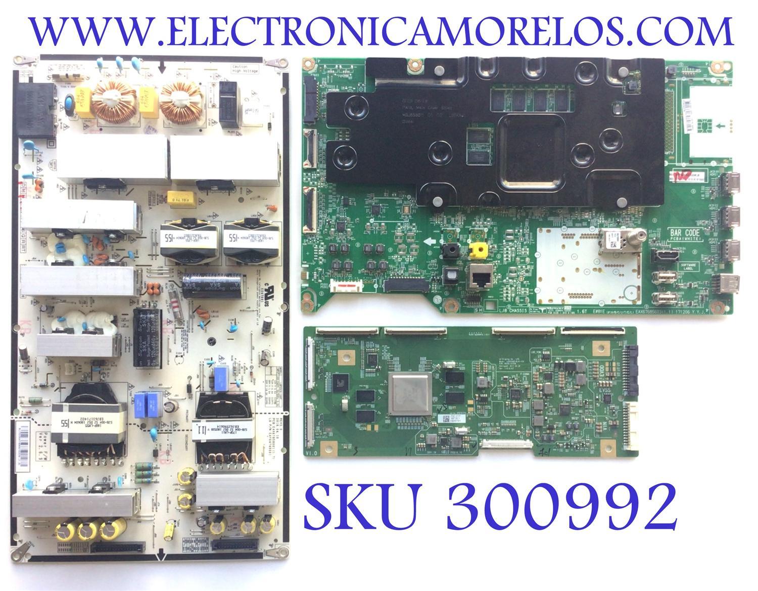 KIT DE TARJETAS PARA TV LG / MAIN EBT65159803 / EAX67685603 / FUENTE EAY64749001 / EAX67858001 / LGP55C8-180P / T-CON 6971L-5673C / 6870C-0745B / 5673C / PANEL LE550AQD (EL)(A3) / MODELO OLED55C8PUA.BUSWLJR